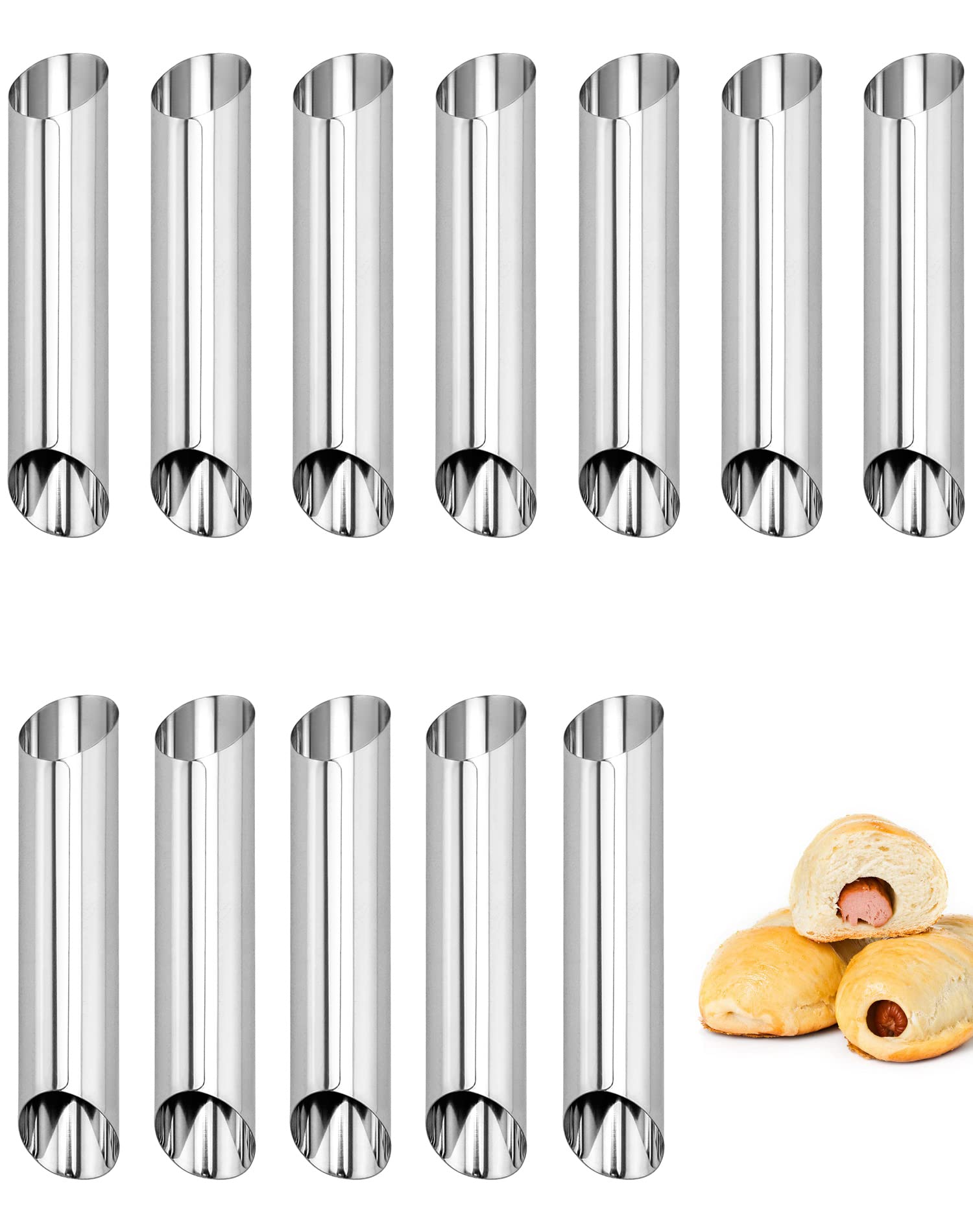 QWORK® 12 Pcs Cannoli Tube, Non Stick Cannoli Moulds, Stainless Steel Cream Roll Mold for Baking Danish Pastry Pancake Crisps