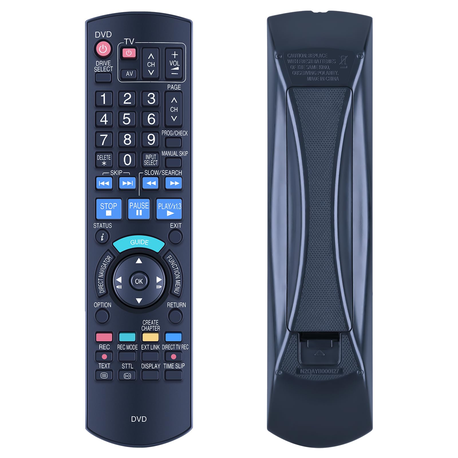 Suitable for Panasonic DVD Recorder N2QAYB000127 Remote Control, Compatible With DMR-EX77EB-K DMR-EX77EB-S DMR-EX768EB-K DMR-EX768EB-S DMR-EX78EB-K DMR-EX87EB-K DMR-EX88EB-K