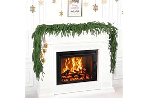 IAOLOSE 2PCS 6FT Artificial Norfolk Pine Garlands, Real Touch Winter Pine Garland, Green Artificial Greenery Garland for Table, Indoor, Mantle, Wall, Outdoor Christmas Decorations (2)