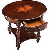 MODERION Solid Wood End Table with Drawer, Oval Sofa Side Table, Storage Shelf, Living Room Corner Table, Nightstand, 24&rdquo;H Cherry Walnut CJZ1533WD-DR