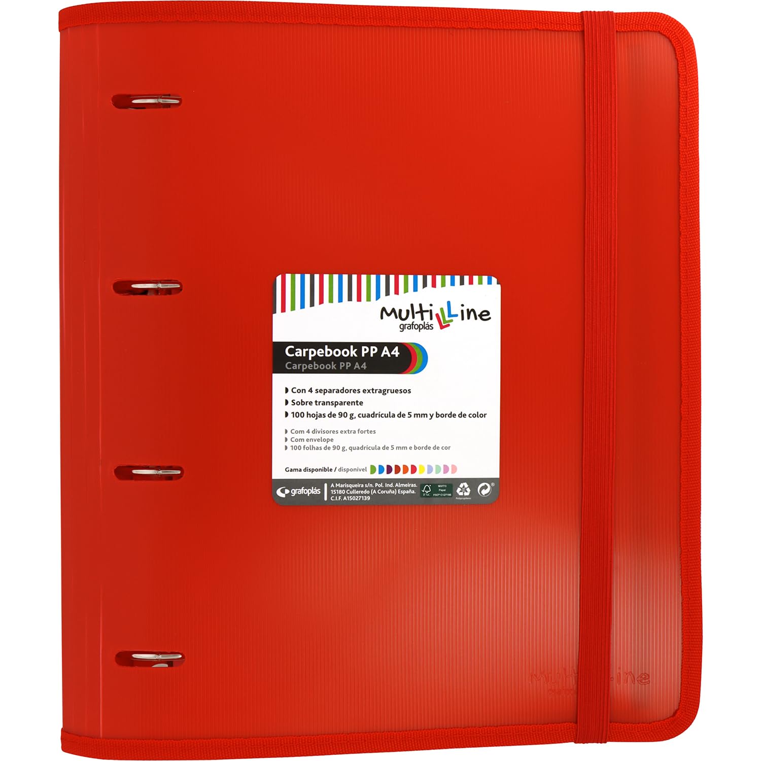 Grafoplás 88100051 Folder with Refill and Dividers, A4, Red, Polypropylene, Carpebook Multiline