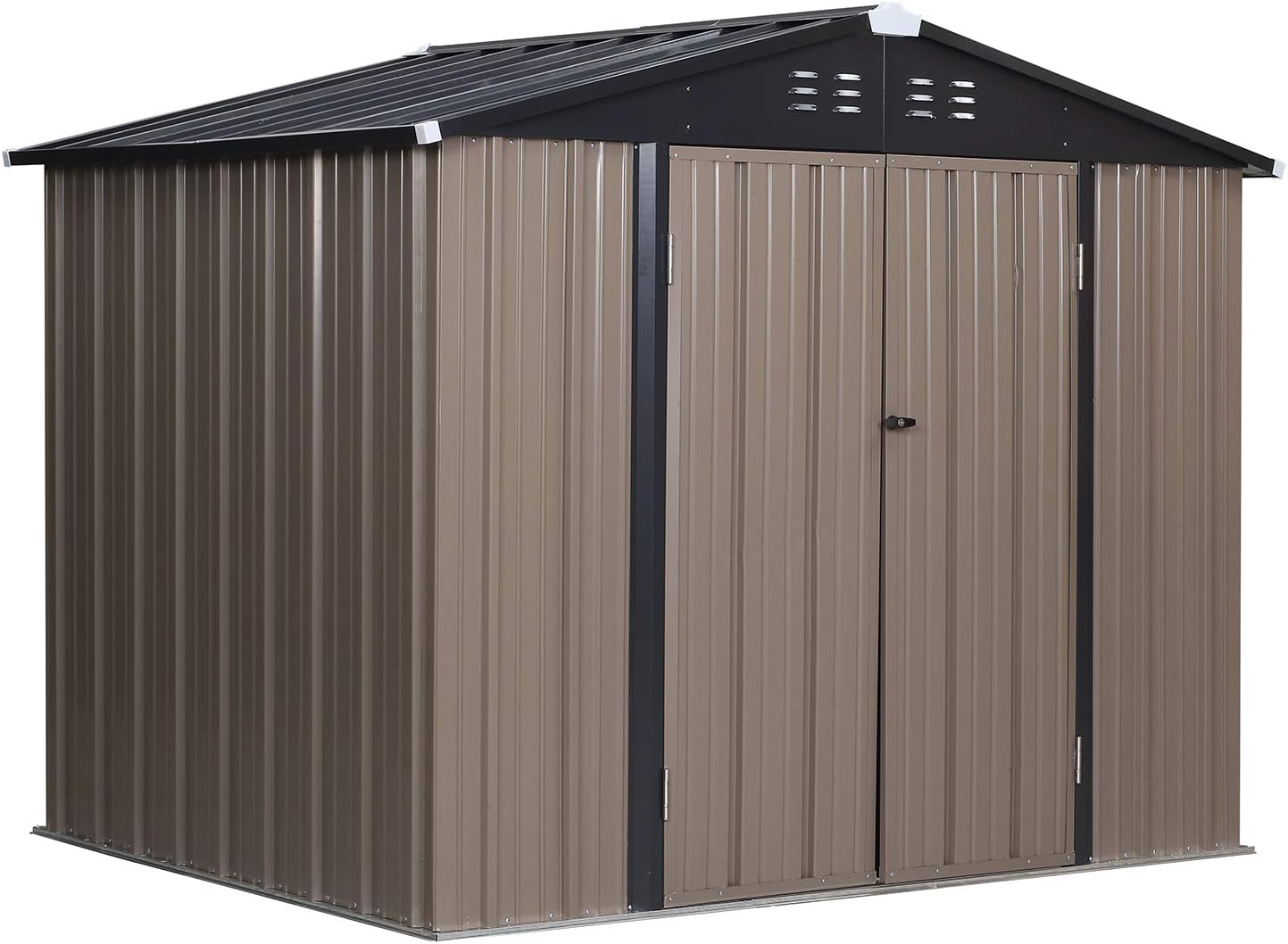 Storage Shed Metal Yard Garden Waterproof Tool House with Key Locked Brown 7.8’x6.4’