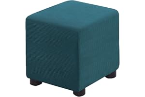 Bifaunvogel Ottoman Cover Square Folding Storage Ottoman Slipcovers Jacquard Stretch Cube Footrest Foot Stool Covers Protector with Elastic Band (Small,Peacock Blue)