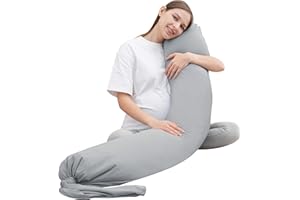 MOON PARK Pregnancy Pillow - Incredibly Smooth and Soft Cooling Cover I Shaped Full Body Maternity Pillow with Removable Cover - Support for Side, Back, Legs, Belly, HIPS - Light Grey