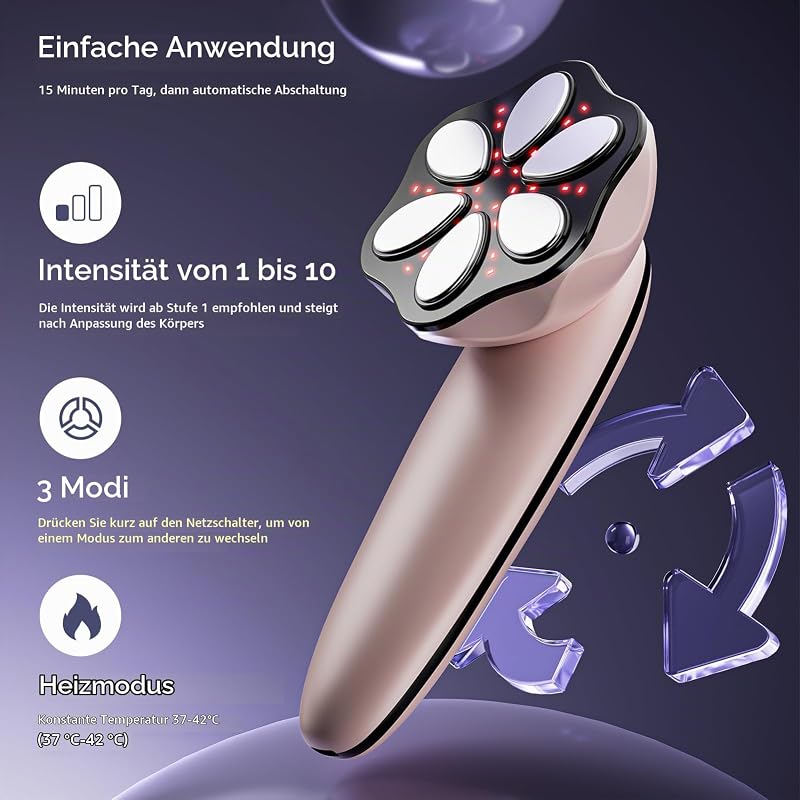 Cellulite Massagegerät Anti Lipödem Handmassagegerät, Nachgewiesene Wirksamkeit, mit 6 MassageköPfen, Geeignet für Bauch, Taille, Arme, Beine, Gesäß (Roségold) — Foto 4 von 8