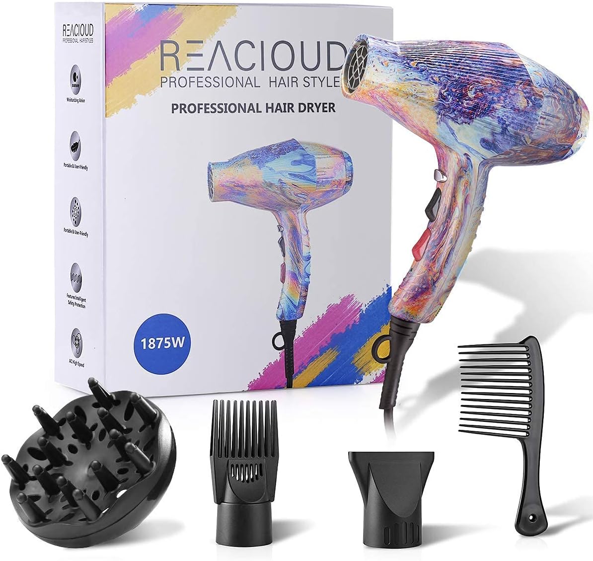 REACLOUD Salon Hair Dryer, 1875W Professional Hair Dryer (with Powerful AC Motor), Infrared Technology, 2-Speed 3-Heat Setting, Quick Drying: Health & Personal Care