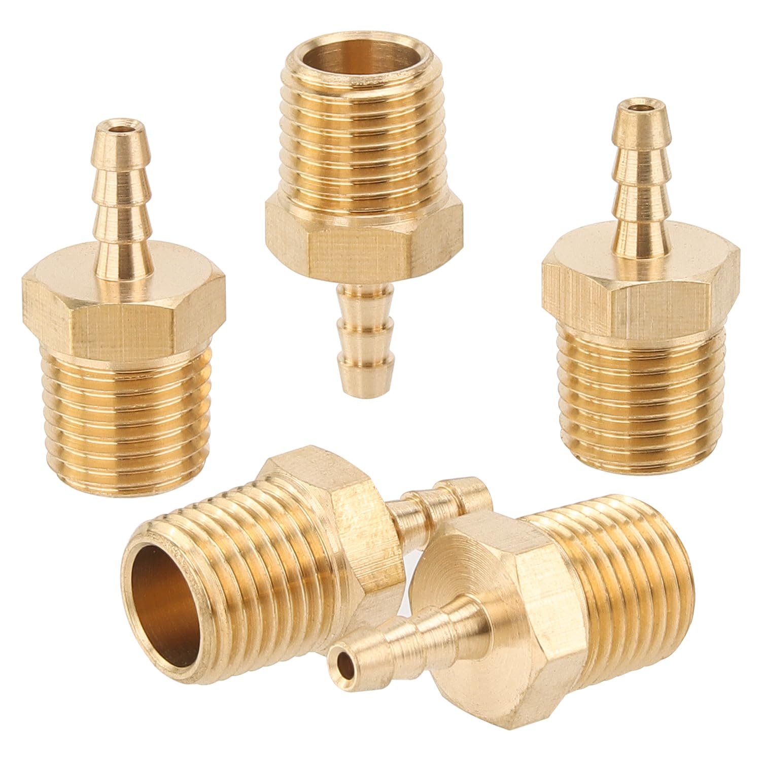LTWFITTING Brass 1/4-Inch Male BSPT x 3mm Hose Barb Coupler Adapter Fitting for Vehicle Fuel System, HVAC System (Pack of 5)