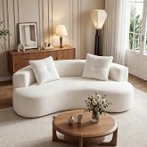 CORAZAZA Boucle Curved Sofa 79.5" with 2 Pillows, 3-Seater White Couch | Upholstered Curved Sofa, Modern Deep Seat Floor Lounge Curved Couch with Armrest, No Assembly for Living Room Bedroom