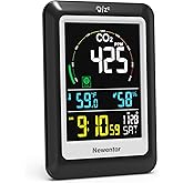 Newentor CO2 Monitor, Indoor Air Quality Meters, Carbon Dioxide Detector with Voice Alert, Large Display CO2 Tester, Temperature Humidity Sensor, Alarm Clock for Home, RV, Grow Tents, Black