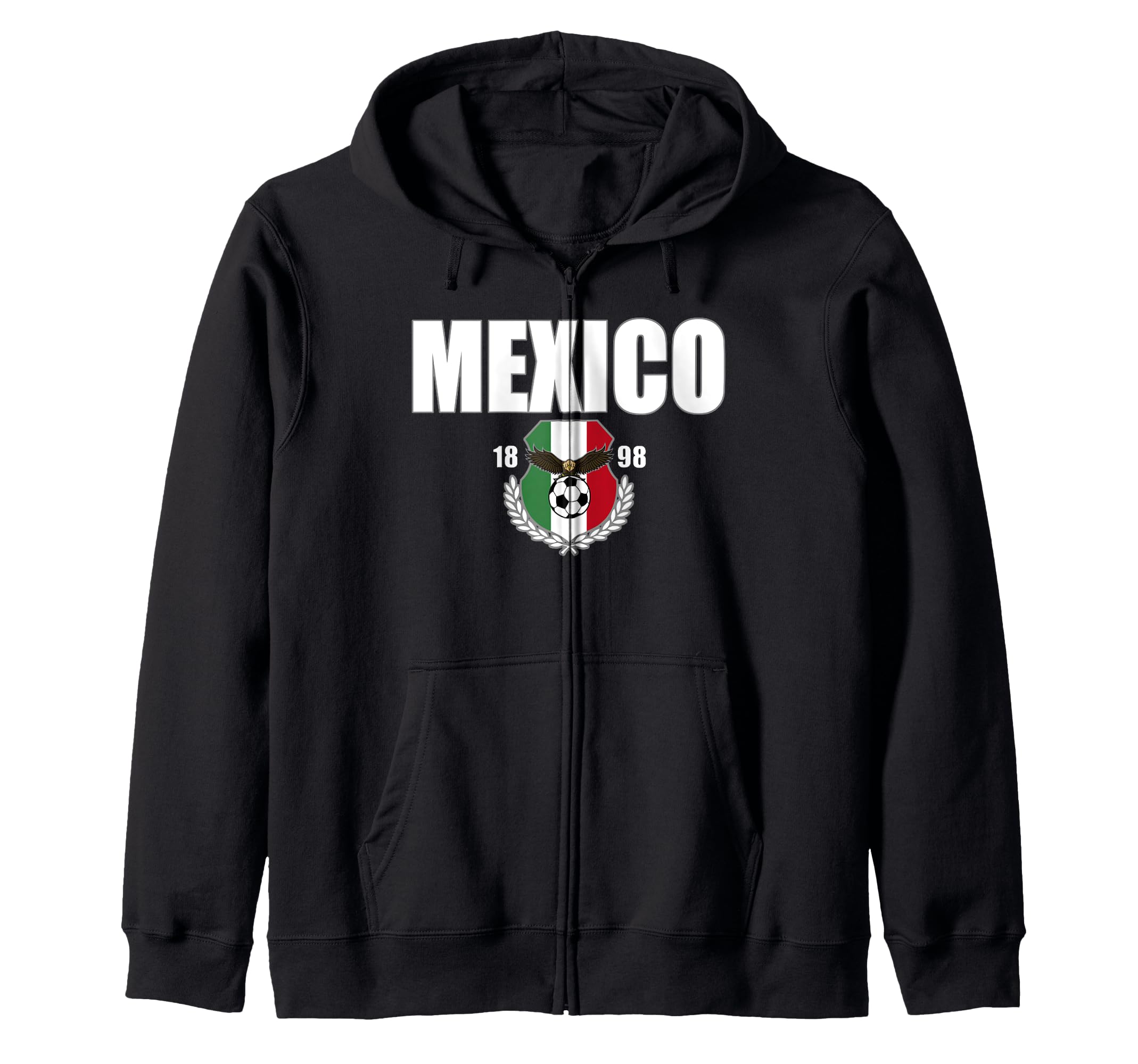 Mexico Big Bold Text Soccer Ball Centre Flag Zip Hoodie