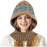 Peicees Hooded Scarf Hat Knitted Balaclava for Women, Fashion Pattern Beanie Hat Neck Gaiters for Winter Warm