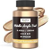 Nicpro Metallic Sahara Gold Acrylic Paint, 8.45oz/250ml Gold Leaf Paint | Large, Non Toxic, Non Fading Art Craft Paint for Pumpkins, Canvas, Wood, Clay, Metal, Furniture, Handcrafts, Art Supplies