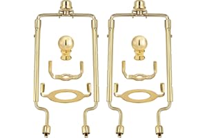 EMNOOTI 7 8 9 10 inch Lamp Shade Harp Holder,Adjustable Lamp Harp Kit,Fit both Standard Lamp Rod and E26 Light Base UNO Fitter Adapter,with 2 Shade Attaching Finial Top (Golden Color - 2 Set)