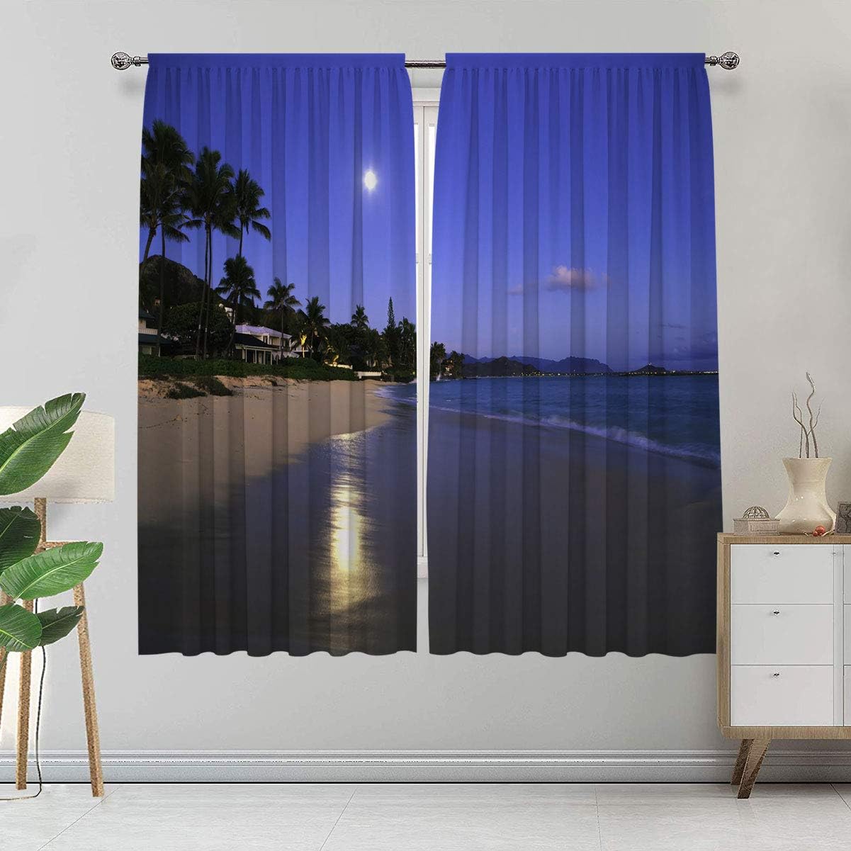 Alandana Hawaiian Decor Blackout Curtains, Clear Sky Full Moon and