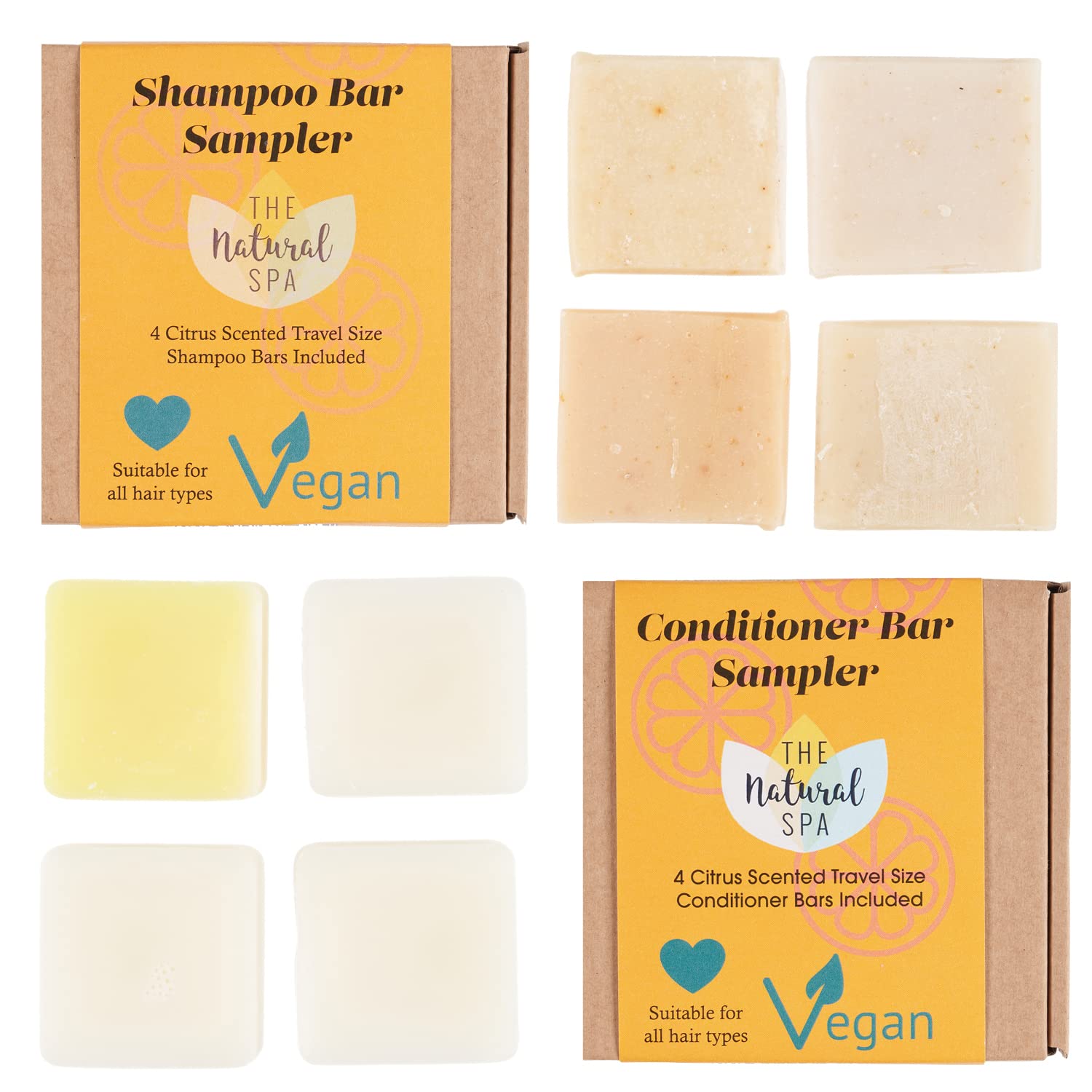 The Natural Spa 4 x Shampoo and 4 x Conditioner Mini Bars Citrus | Natural Ingredients | Nourishing Essential Oils | Paraben Free | SLS Free | Vegan-Friendly | Climate Friendly