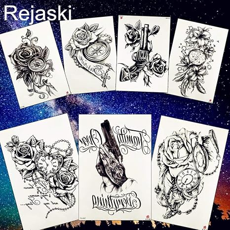 Tzxdbh 2 Pcs Body Art Peinture Rose Noire Horloge Boussole