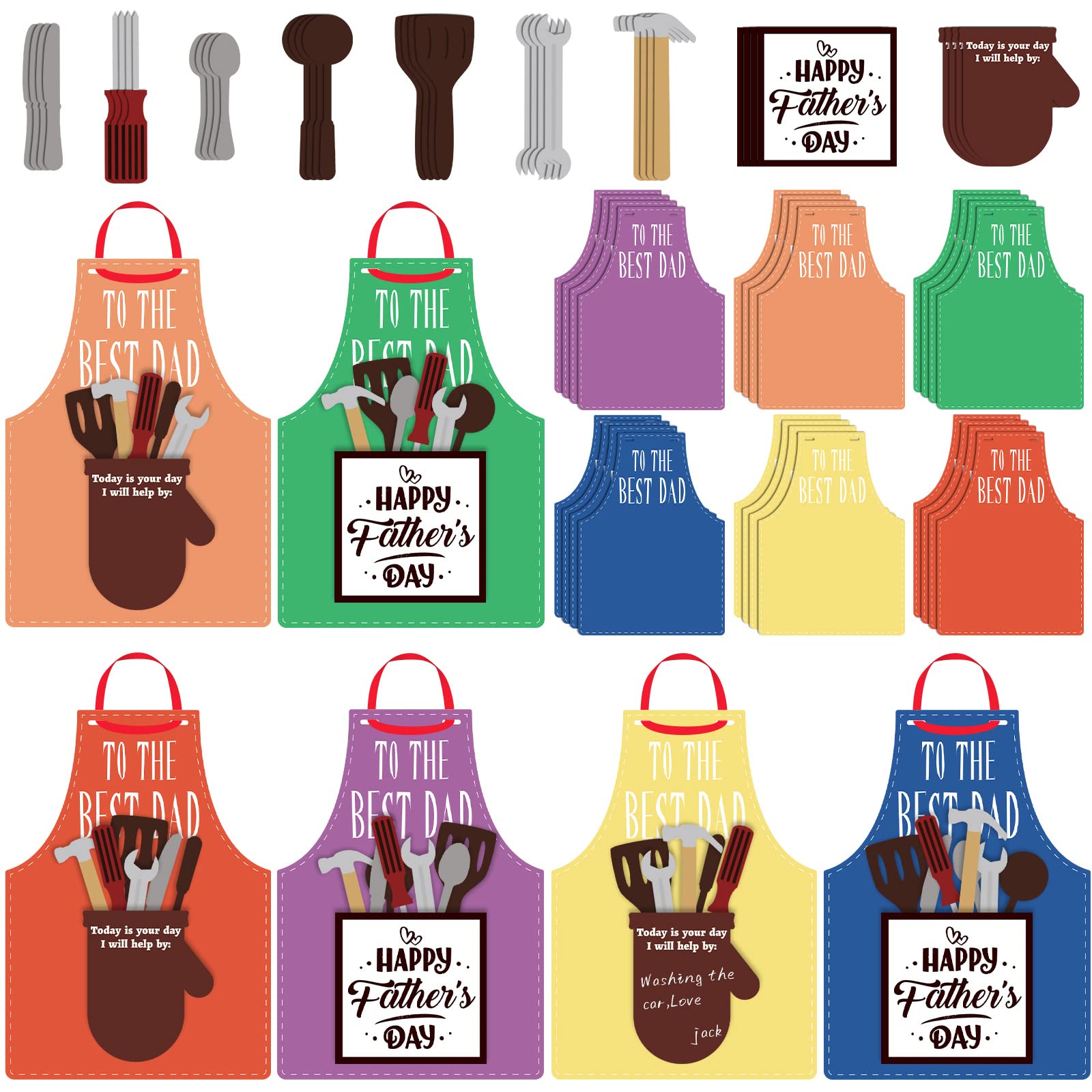 Photo 1 of Colarr 24 Sets Father's Day Craft Kit for Kids DIY Make Your Own Apron Craft Kit from Kid to Father for Dad Family Classroom Activities Art Project