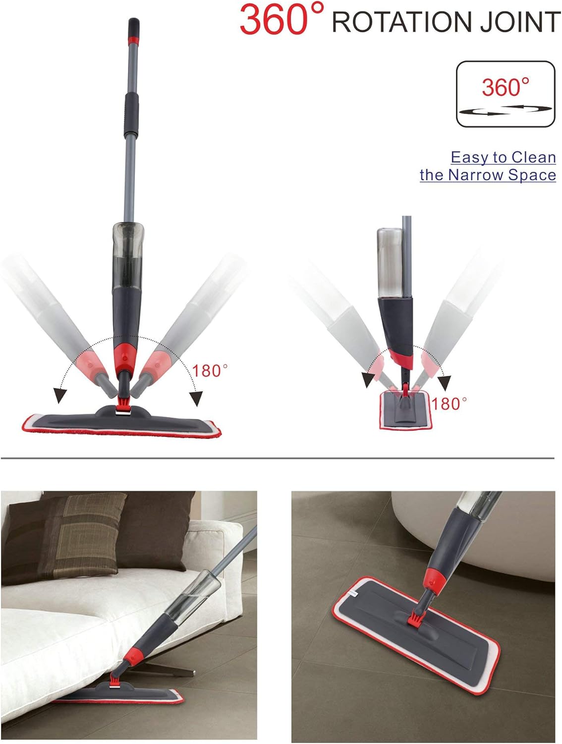 VENETIO Premium Spray Mop Floors Cleaning with 2 Reusable Microfiber Pad 360 Degree Rotation Joint for Home Kitchen Hardwood Laminate Wood Ceramic Tiles Floor Cleaning (700ml): Home & Kitchen