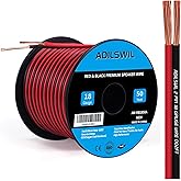 18AWG 50FT Speaker Wire, 2 Conductors Electrical Red Black Cable Hookup LED Lighting Strips Flexible Wire Extension Cord 18 Gauge Copper Clad Aluminum Copper Wire 12V/24V DC Cable