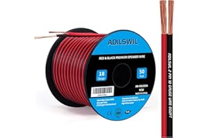 ADILSWIL 18AWG 50FT Speaker Wire, 2 Conductors Electrical Red Black Cable Hookup LED Lighting Strips Flexible Wire Extension Cord 18 Gauge Copper Clad Aluminum Copper Wire 12V/24V DC Cable