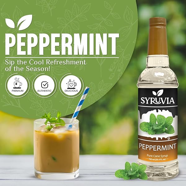SYRUVIA PEPPERMINT SYRUP FOR COFFEE, FLAVORED SYRUP FOR DRINKS, LATTES, AND DESSERTS – 25.4 FL OZ