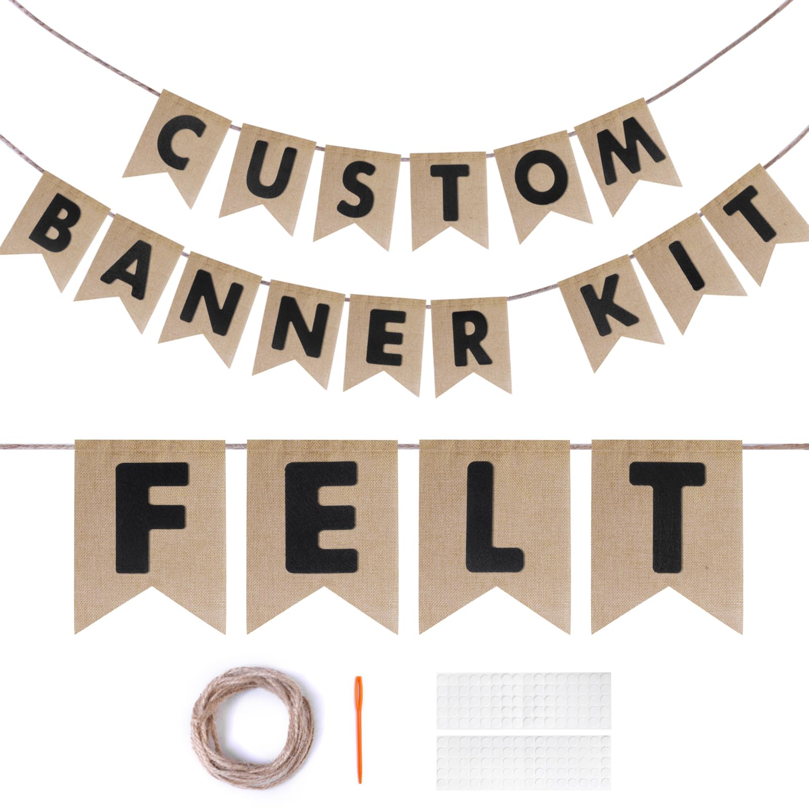Photo 1 of Custom Banner Kit, 28 Burlap Banner with 92 Felt Letters, Make Your Own Diy Customizable Kit for Birthday Wedding Party Decorations