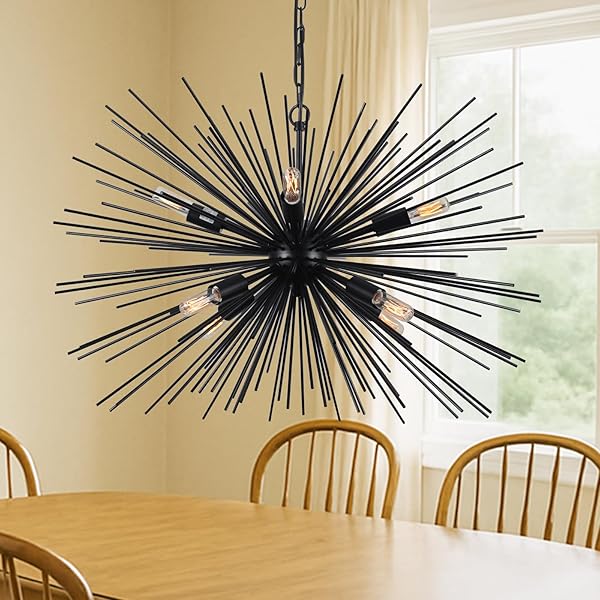 TESCRUANT 29.13″ LARGE BLACK SPUTNIK CHANDELIER VINTAGE GEOMETRIC...