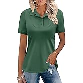 Rapbin Womens Short Sleeve Polo Shirts Business Casual Collared V Neck Tops Summer Cotton 4 Buttons Polos Tshirts