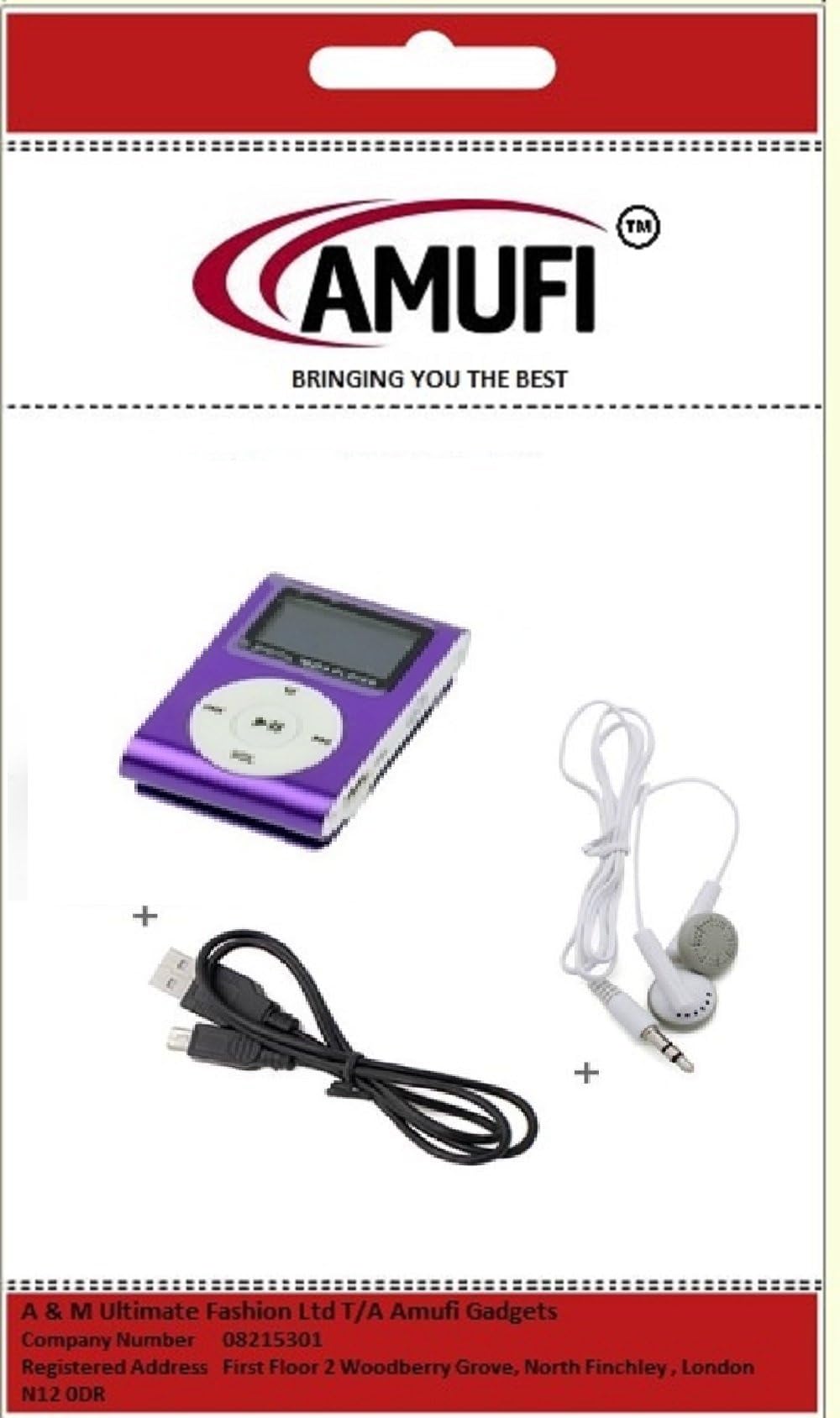 MP3 Player With LCD Display, FM Radio + USB Charging Cable + Headphones (Support 1 - 32GB SD Card (Purple(LCD Screen Display))