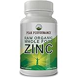 Raw Organic Whole Food Zinc By Peak Performance With Vitamin C & Over 25 Organic Fruit and Vegetable Ingredients. For Prostate Support, Immune and Cardiovascular Health. 30 Vegan Capsules