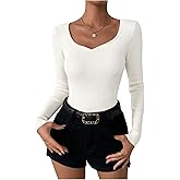 SOLY HUX Women's Ribbed Sweater Sweetheart Neck Long Sleeve Slim Fit Pullover Knit Tops