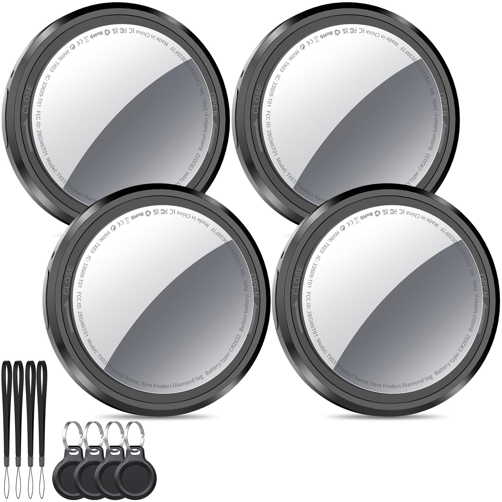 QCOQ Air Tracker Tags-4 Pack Black | Bluetooth