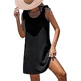 CUPSHE Women Swimsuit Coverup Sleeveless Tie Shoulder Bathing Suit Cover Ups Knit Beach Mini Dress