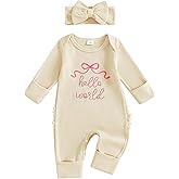 Lehoso Newborn Baby Girl Clothes Long Sleeve Crew Neck Letter Embroidery One Piece Romper Jumpsuit Infant Fall Winter Outfit