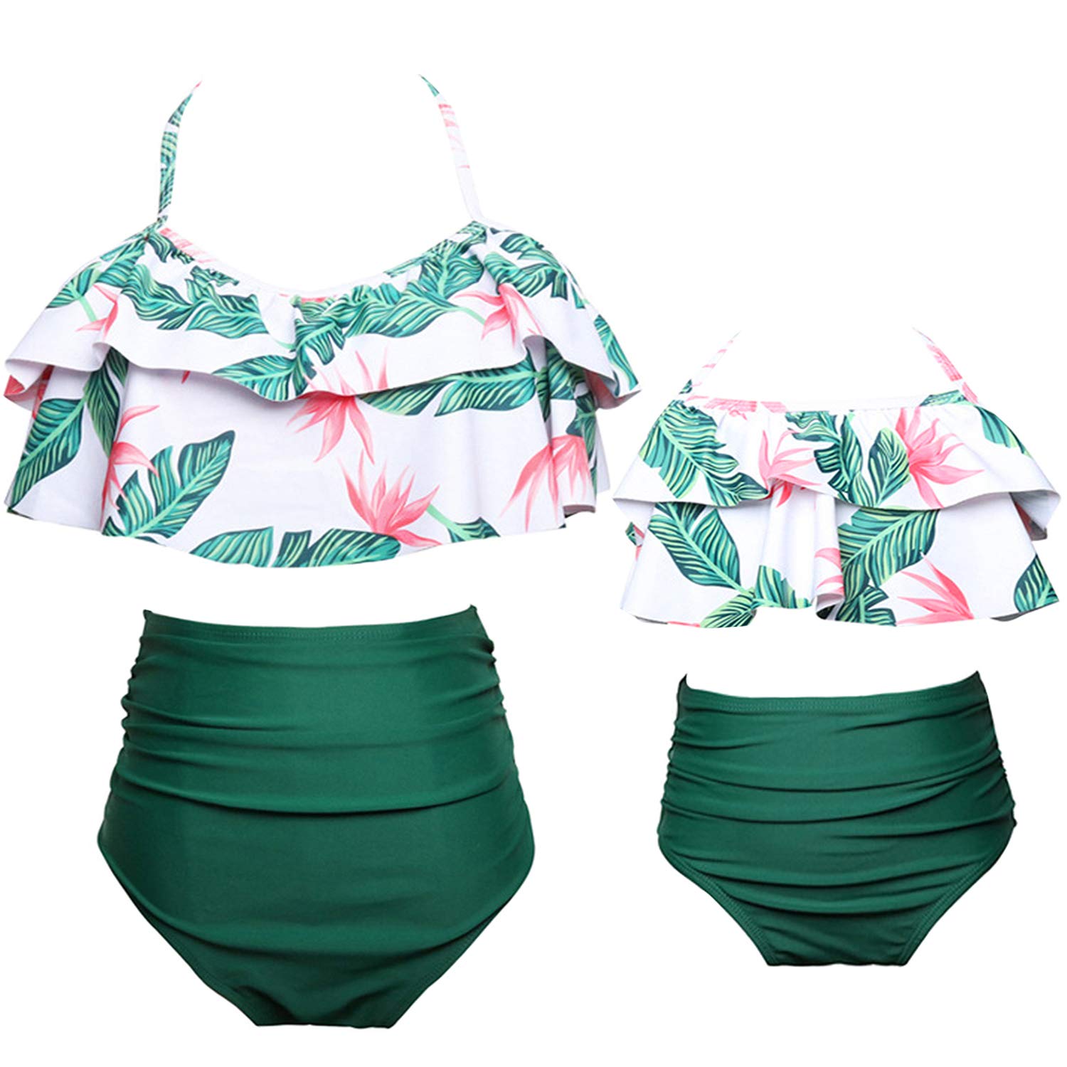 flounce bikini top with high waisted bottoms