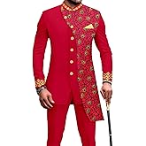African Suits for Men Slim Fit Embroidery Single Breated Print Blazer and Pants Set Business Suit