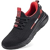 Suvysoo Steel Toe Shoes for Men Safety Puncture Proof Comfy Work Sneakers Lightweight Breathable Non-Slip Construction Shoes Black Red 38
