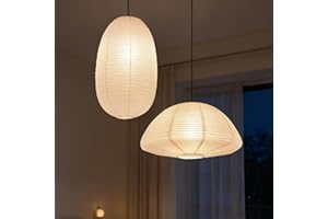 METHEDEECO White Paper Lanterns 2Pack 19+21inch Large Rice Paper Lamp Shade Hanging Semicircular and Elliptical Pendant Light