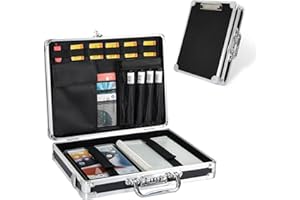 LASUK Aluminum Briefcase, Key Lock Clipboard Storage Box, Lockable Storage Case with foot pad and corner protectors, 13x 10x 2.75 inch