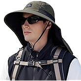 Rosoz Outdoor Sun Hat for Men Women, UPF50+ Protection Safari Cap Wide Brim Mesh Fishing Hat with Neck Flap Beach Garden