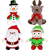 Elcoho 4 Pieces 7 inch Christmas Stuffed Animals Set Plush Toys Christmas Decoration Doll Set Santa Claus Snowman Elk Elf Xmas Party Favors