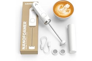 Subminimal Performance Milk Foamer - NanoFoamer Lithium Handheld Frother - Rechargeable, Dual-Speed - Microfoamed Milk in 30 Seconds, Barista-Style Coffee Drinks at Home - White Special Edition