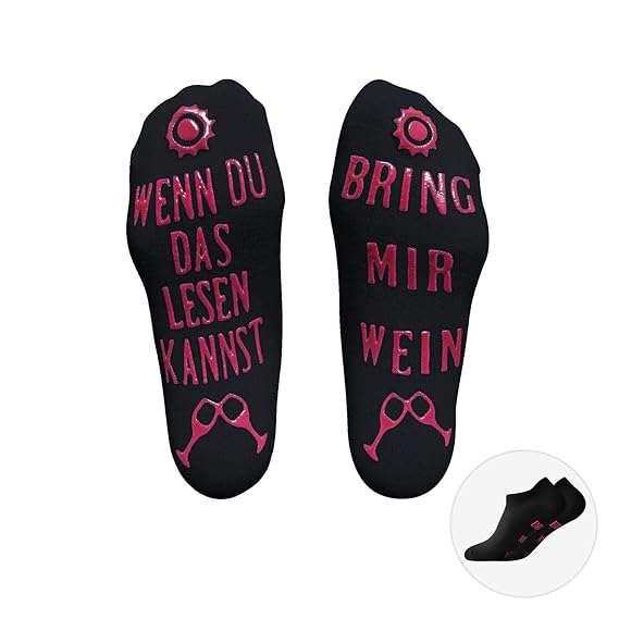 ZJCTUO Lustige Wein Socken für Damen und Herren Weihnachtensocken Wenn Du das Lesen Kannst Bring mir Wein Pink Schwarz Gesche