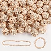 100pcs 10mm Rhinestone Clay Beads for Crafting - Ice Collection Baseball Bling Style, Round Shamballa Disco Ball Design, Fancy Sparkle for DIY Necklace Jewelry Making Christmas Decor (Gold Champagne)