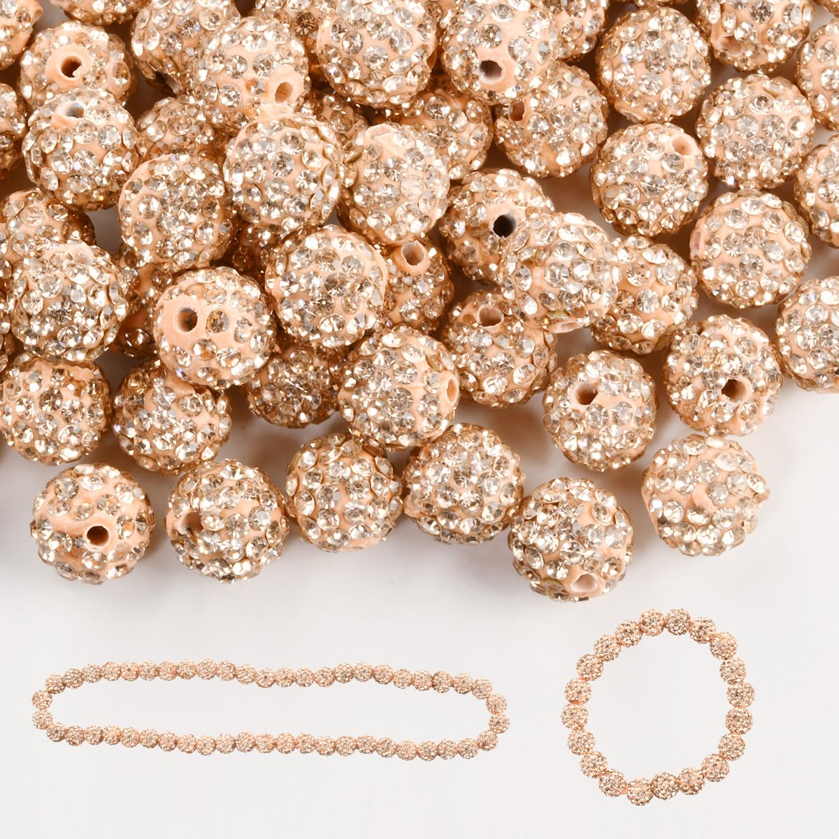 Photo 1 of 100pcs 10mm Rhinestone Clay Beads for Crafting - Ice Collection Baseball Bling Style, Round Shamballa Disco Ball Design, Fancy Sparkle for DIY Necklace Jewelry Making Christmas Decor (Gold Champagne)