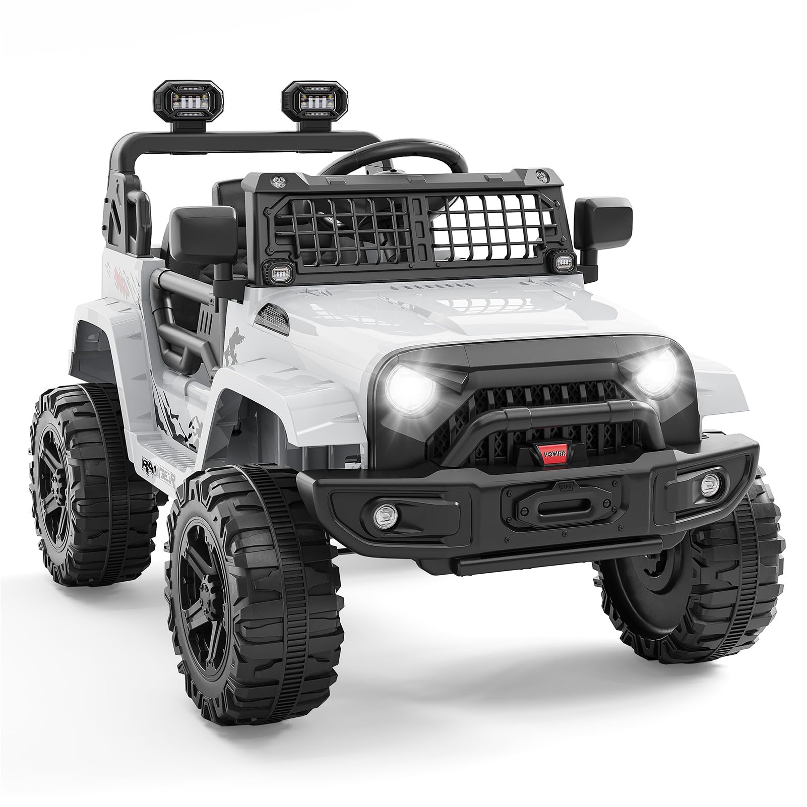 Hetoy Ride on Truck Car, 12V Kids Electric Vehicles with Remote Control Spring Suspension, LED Lights, Bluetooth, 3 Speeds Image