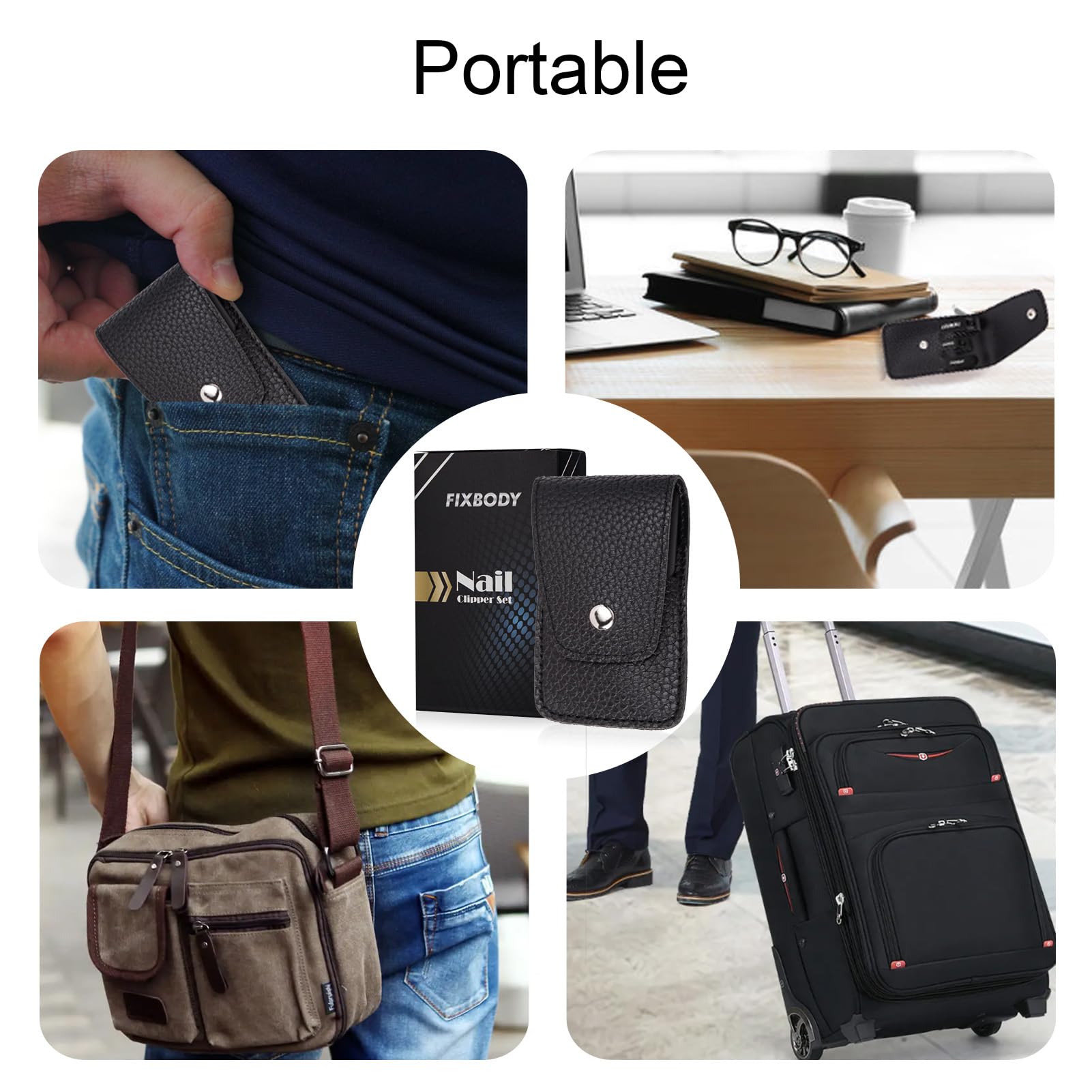 Nail Clipper Set, Ultra Sharp Black Stainless Steel Fingernail & Toenails Clipper and Nail File with Leather Travel Case,Great Christmas Gift,Stocking Stuffers for Men and Women