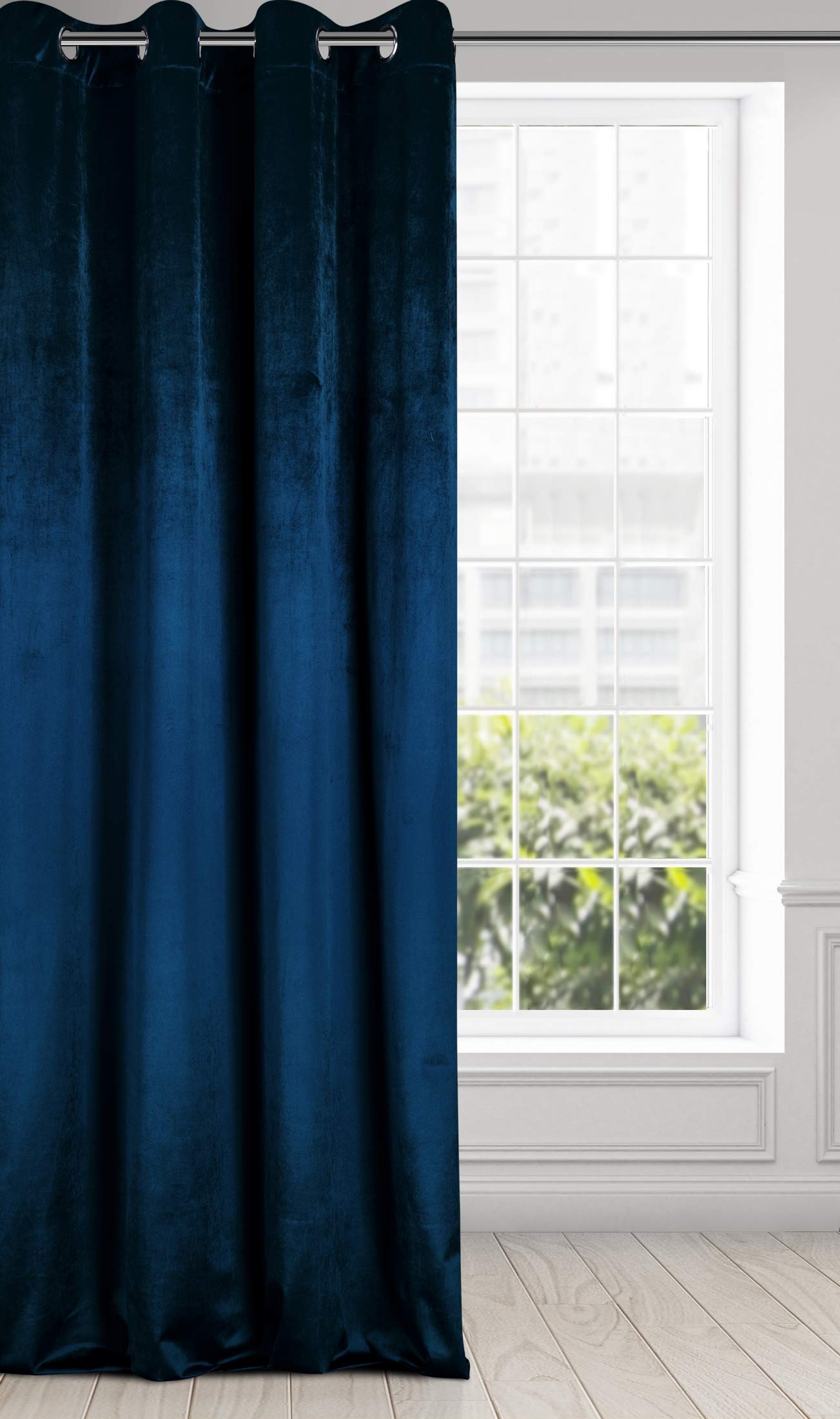 Eurofirany Curtain Velvet Shimmering Curtain 8 Eyelets Soft Bedroom Living Room Lounge Elegant 1 Piece Single Dark Blue 140 x 250 cm