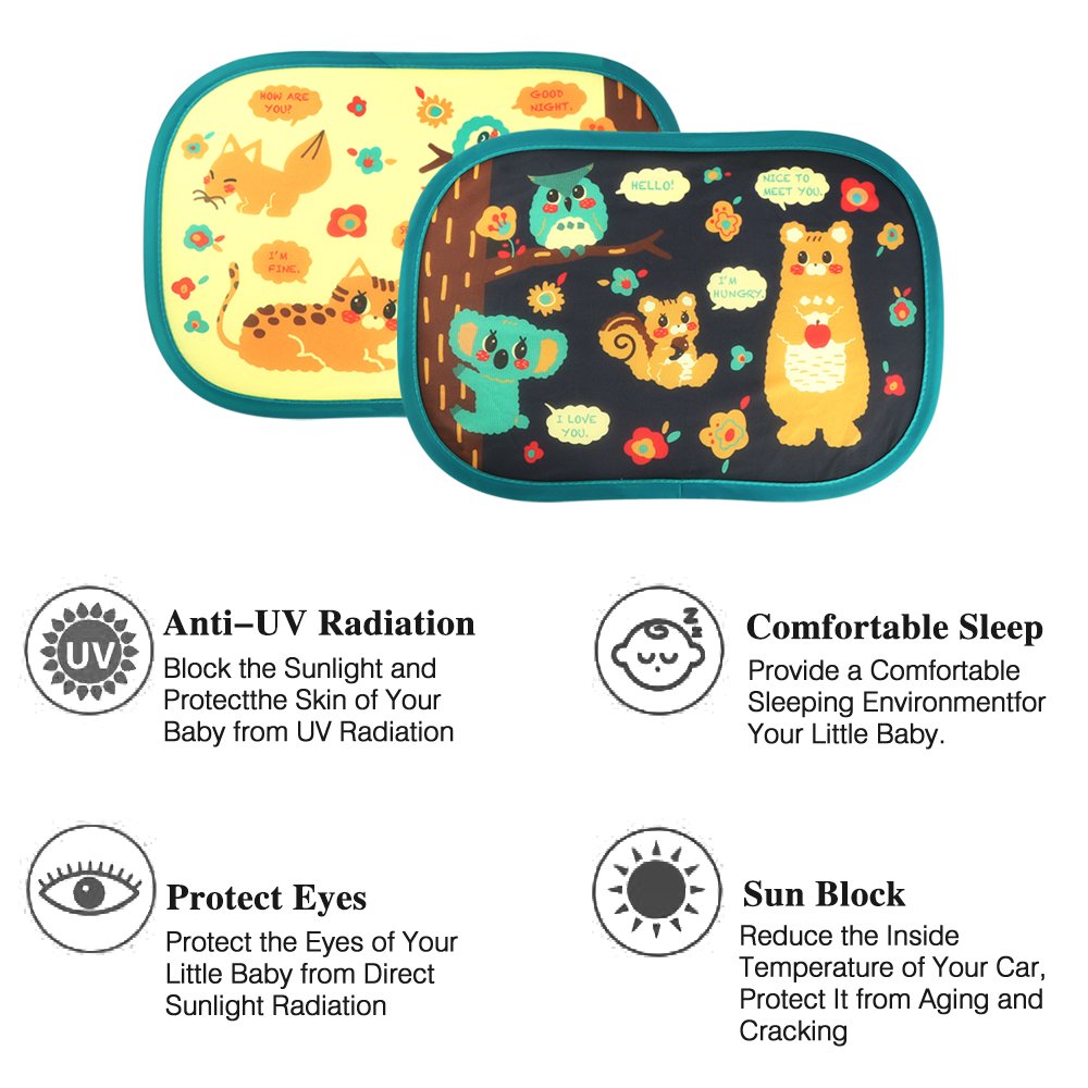 Auto Sonnenschutz Kinder,2 Stück Selbsthaftende Baby Sonnenblende Auto Waldparty Design Sonnenschutz mit uv Schutz vor Hitze & UV Strahlen für Auto Seitenscheiben
