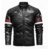 YXYSZZ Men's Motorcycle Jacket Faux Leather Zipper Coat Cycling Windproof | pockets on both sides, the pockets can be closed, stand-up collar can be closed
